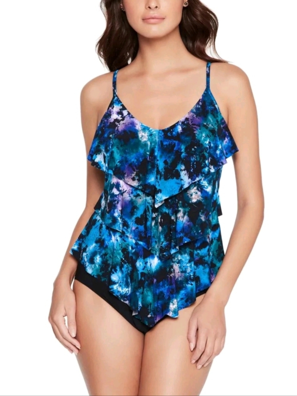 NWT Magicsuit Women's Peace Out Rita Tired Ruffle Swim Tankini Top Size 8